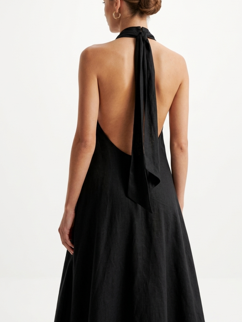 Ethereal Ivory Linen-Blend Halter Maxi Dress