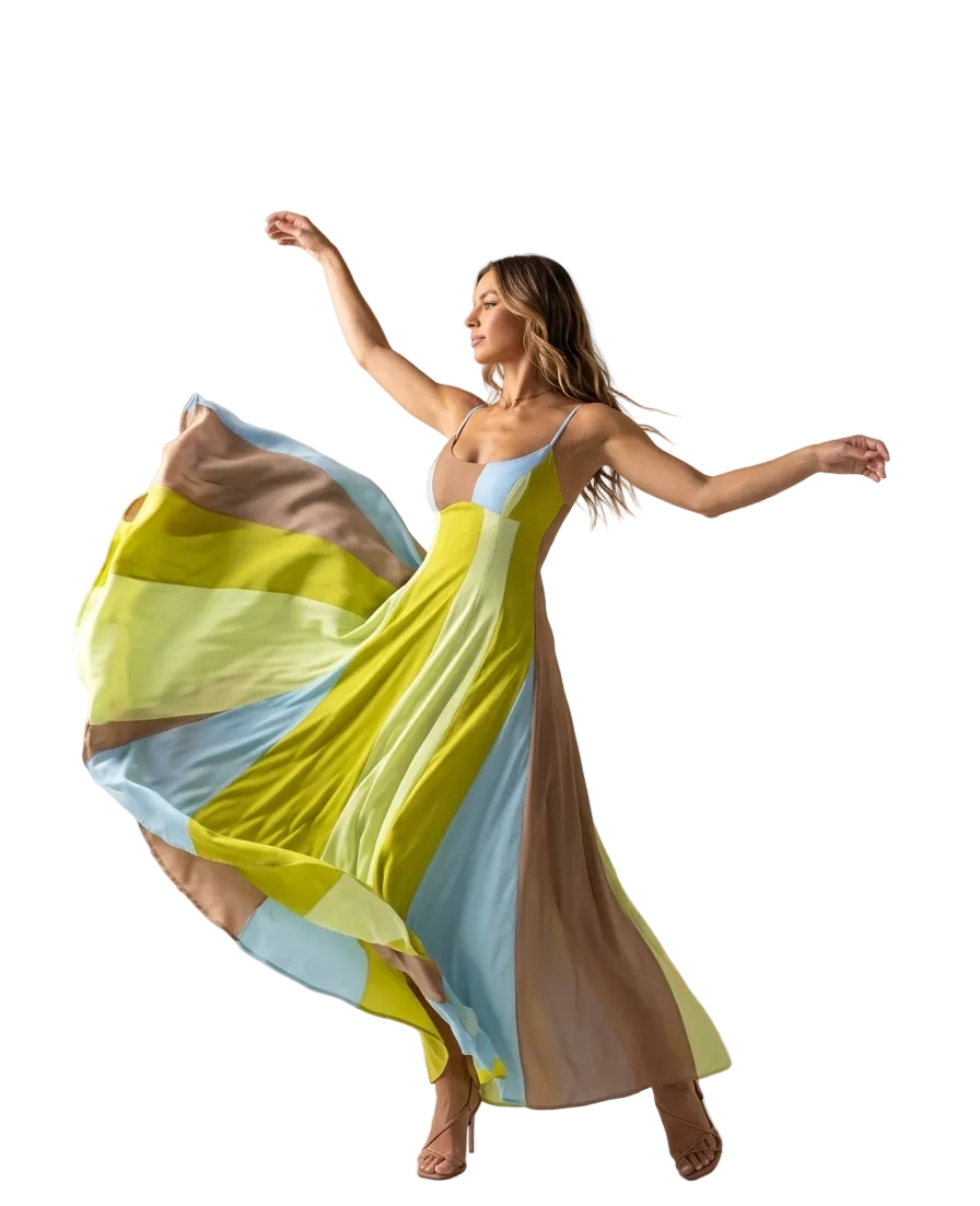 The Luna Color-Block Maxi – Modern Boho-Luxe Panelled Slip Dress