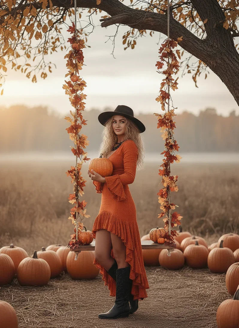 The Terracotta Soul | Asymmetric Boho-Chic Ruffle Dress