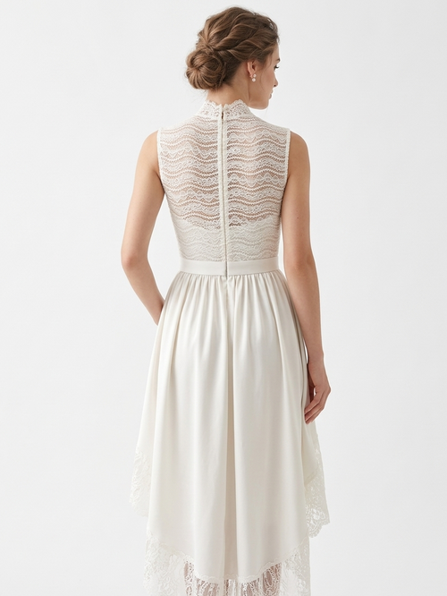 Ethereal Romance: Vintage Lace Boho High-Low Maxi Dress - Ivory Dreams