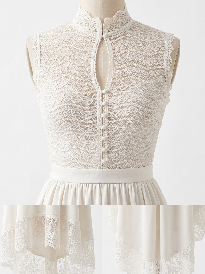 Ethereal Romance: Vintage Lace Boho High-Low Maxi Dress - Ivory Dreams