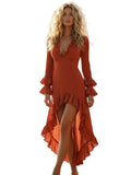 The Terracotta Soul | Asymmetric Boho-Chic Ruffle Dress