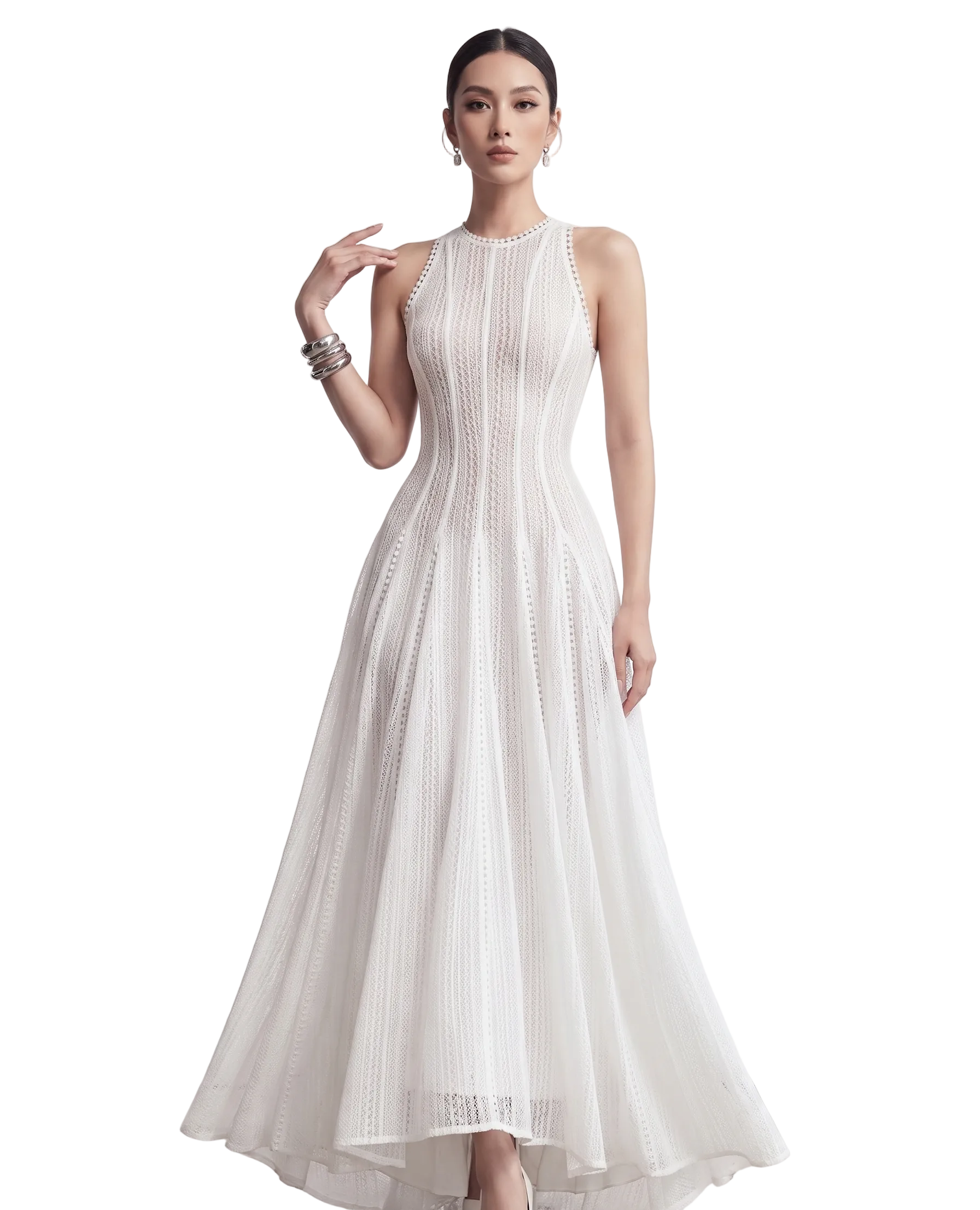 Aurelia Pleated Halter Gown – Ivory Serenity Luxe Edition