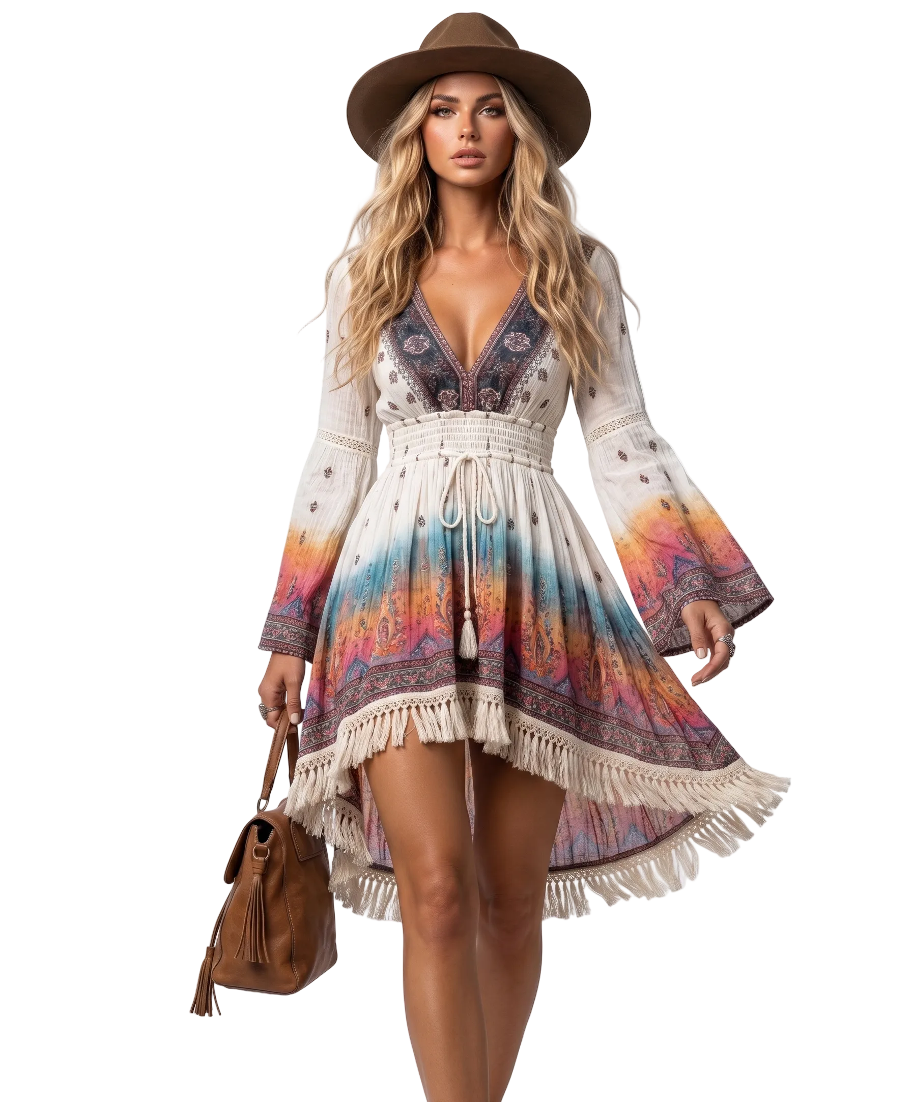 The "Sahara Sunset" Artisan Mini – Luxury Boho Tassel Dress