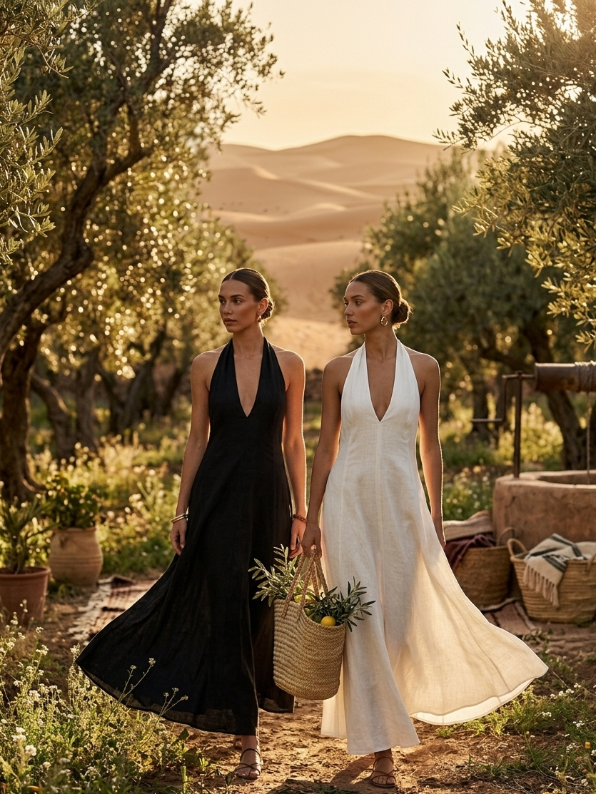 Ethereal Ivory Linen-Blend Halter Maxi Dress