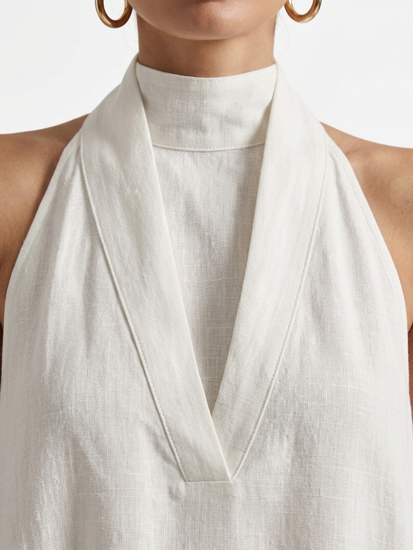 Ethereal Ivory Linen-Blend Halter Maxi Dress