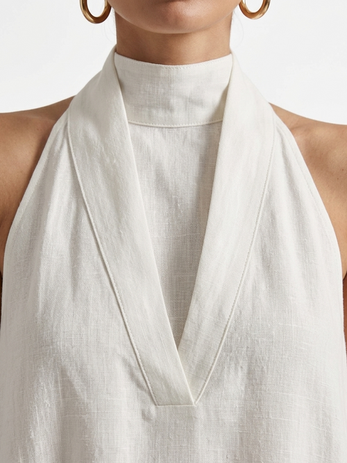 Ethereal Ivory Linen-Blend Halter Maxi Dress