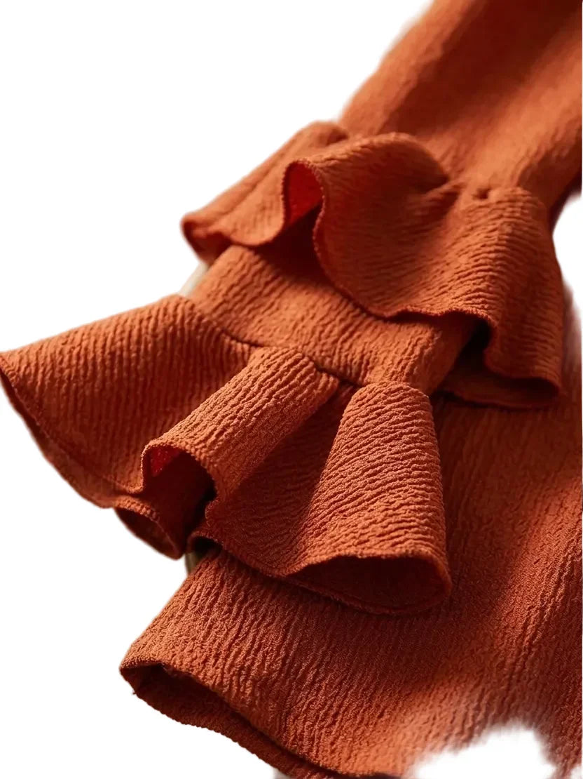 The Terracotta Soul | Asymmetric Boho-Chic Ruffle Dress